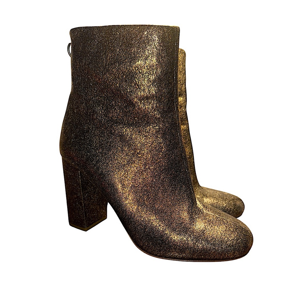 JOIE Women’s Saleema Shimmery Gold Block Heel Leather Booties Size 39.5 (US 9.5)
